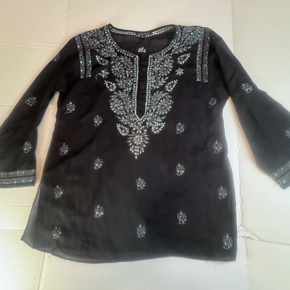 Sam Hilu Black Embroidered Tunic Top Boho India Cotton Medium - Picture 6 of 10